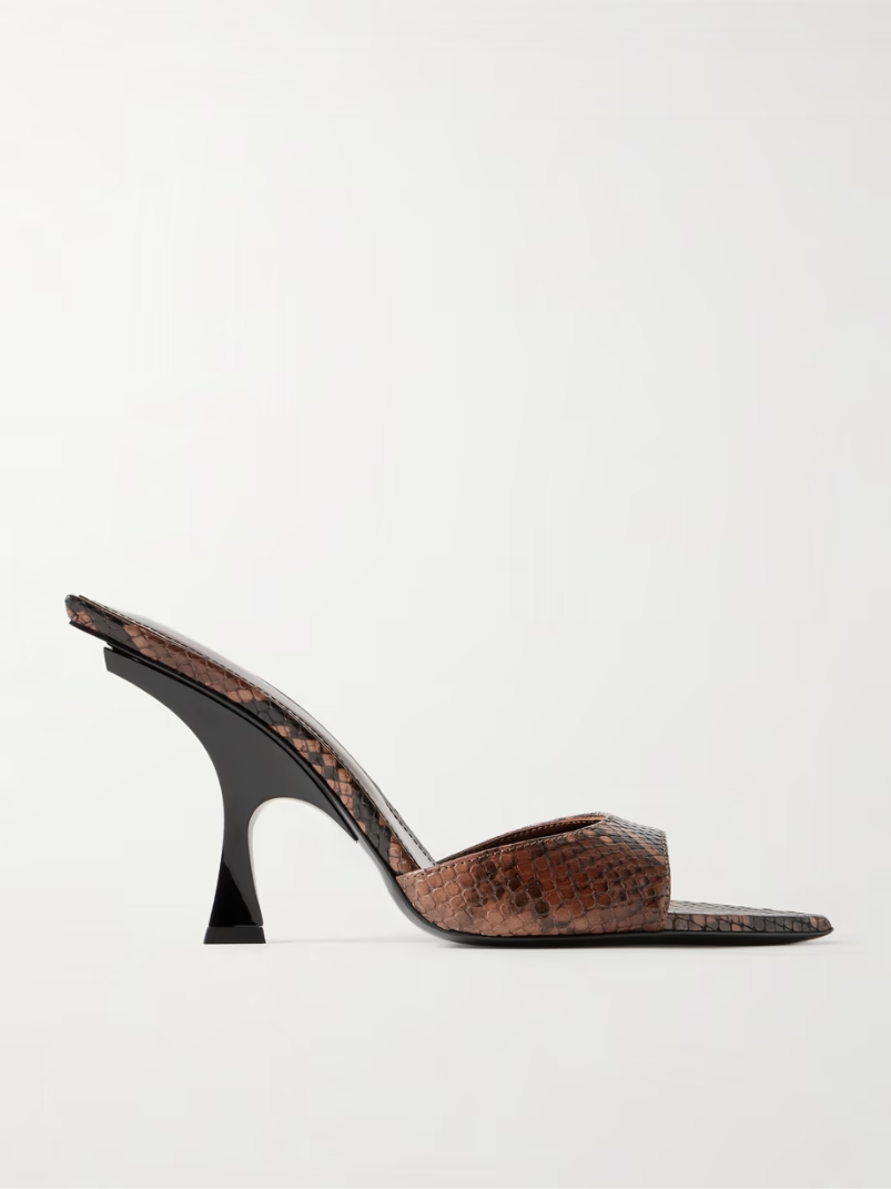 Ester snake-effect leather mules