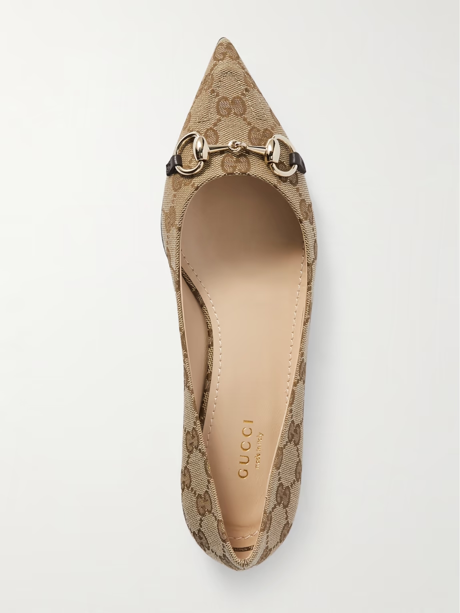 Erin horsebit-embellished canvas-jacquard point-toe flats