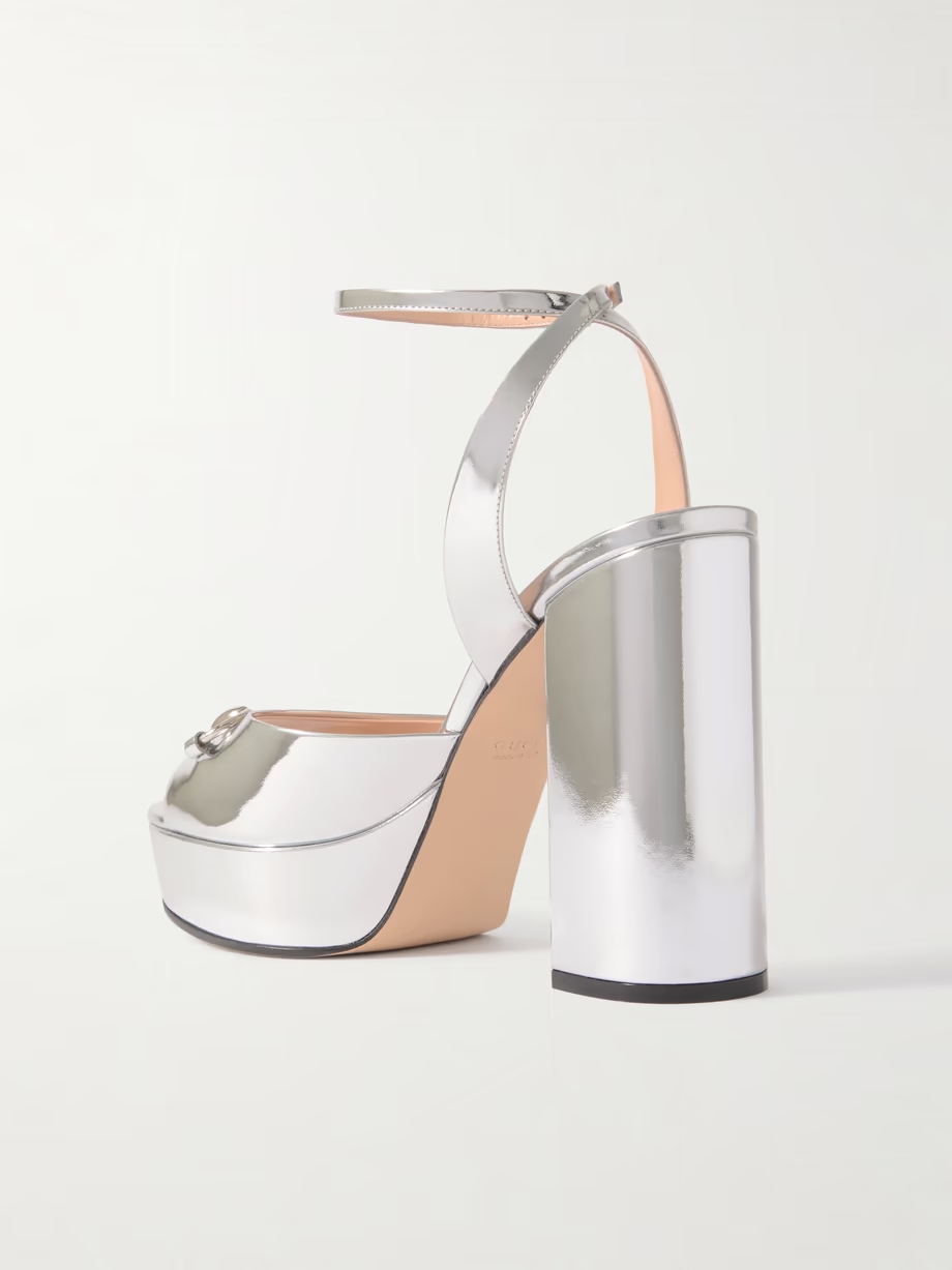 Lady Horsebit-detailed metallic leather platform sandals