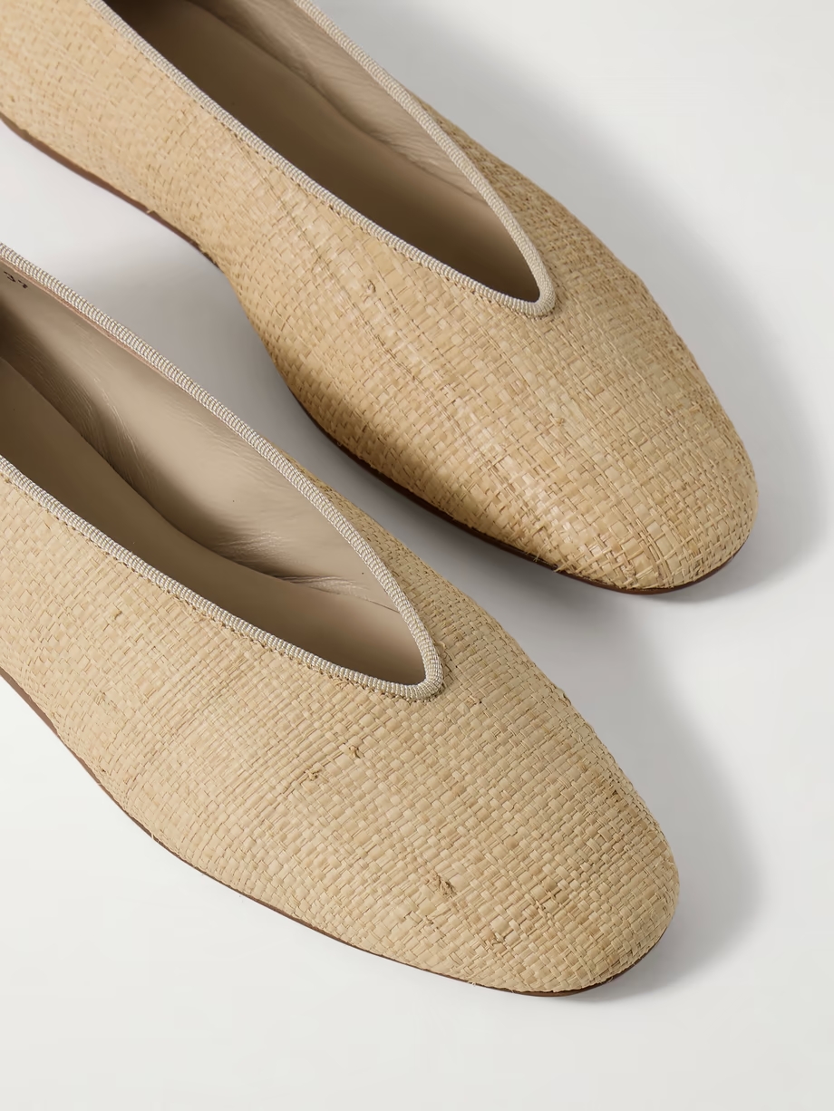 Regency grosgrain-trimmed raffia ballet flats