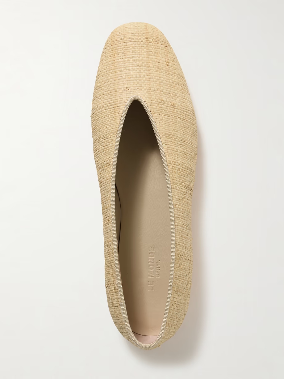 Regency grosgrain-trimmed raffia ballet flats