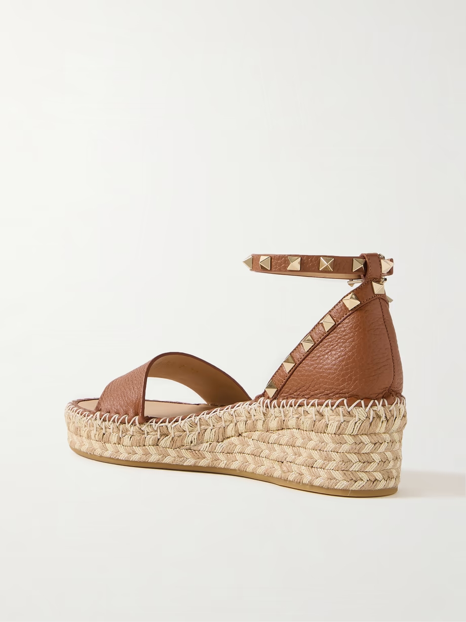 Rockstud 55 textured-leather espadrille wedge sandals