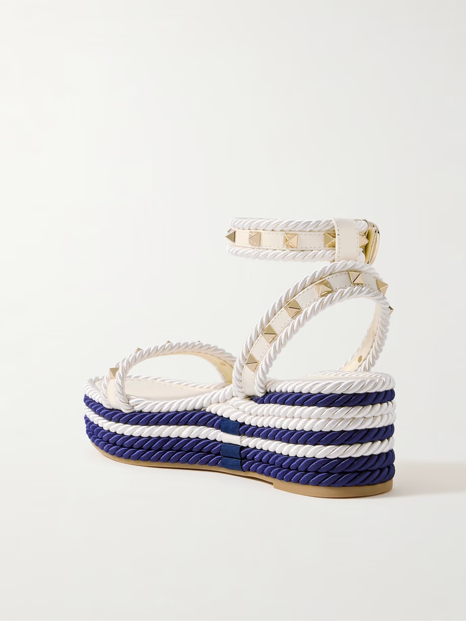 Rockstud Torchon 60 leather and silk rope platform espadrilles