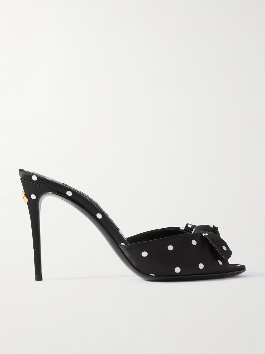 Keira bow-embellished polka-dot twill sandals