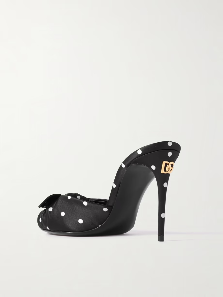 Keira bow-embellished polka-dot twill sandals