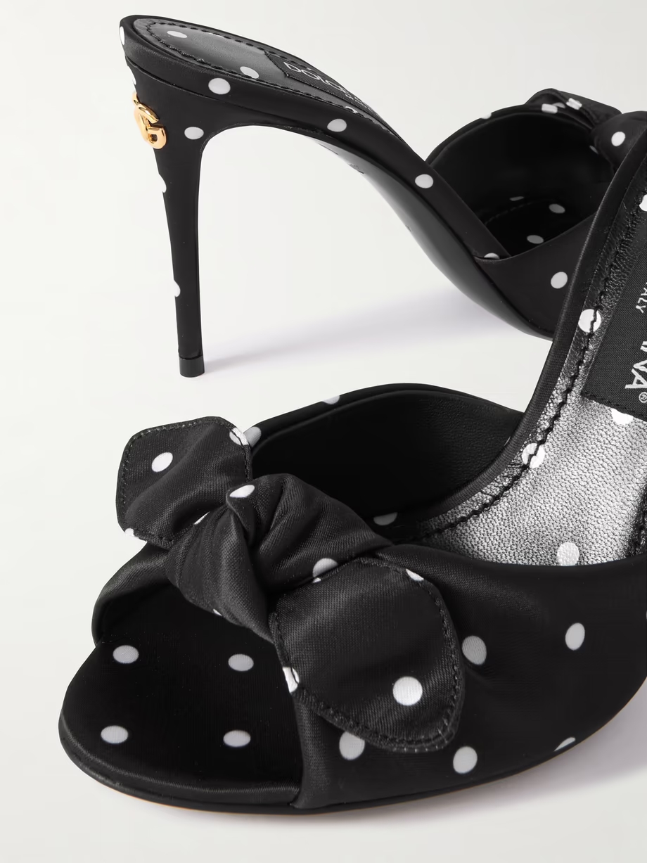 Keira bow-embellished polka-dot twill sandals