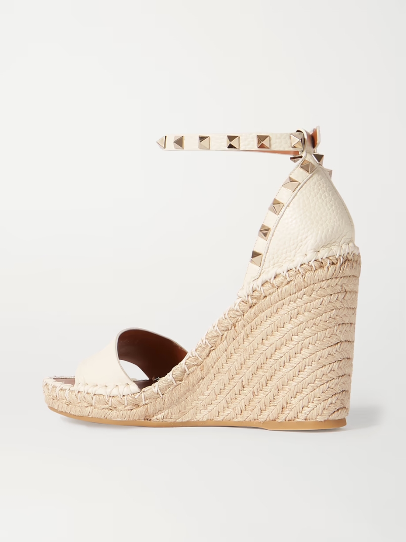 Rockstud 105 textured-leather espadrille wedge sandals