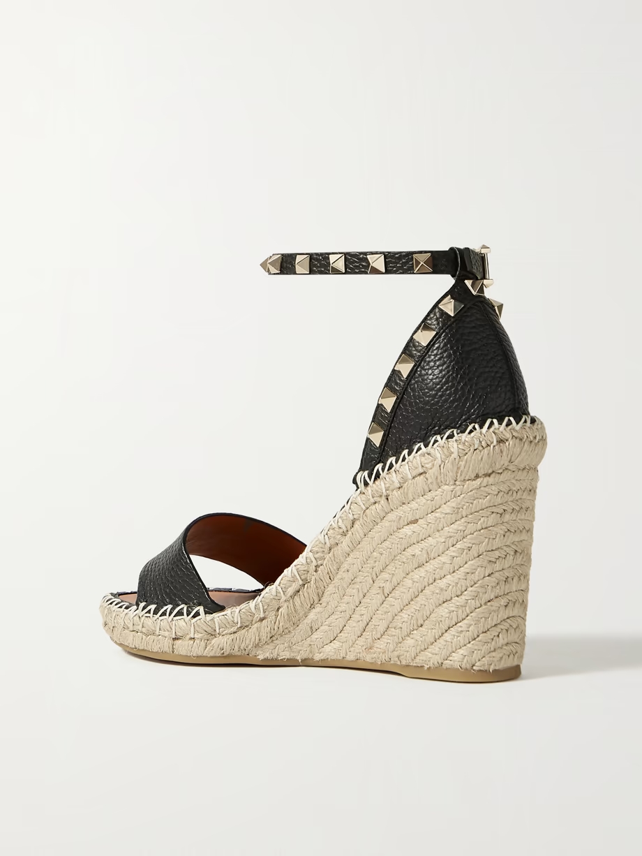 Rockstud 105 textured-leather espadrille wedge sandals