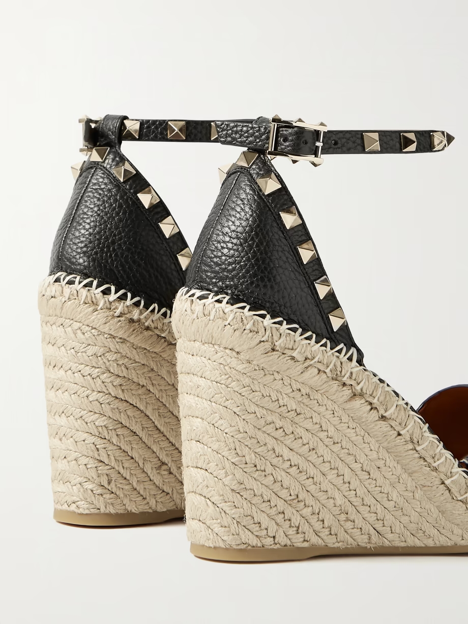 Rockstud 105 textured-leather espadrille wedge sandals