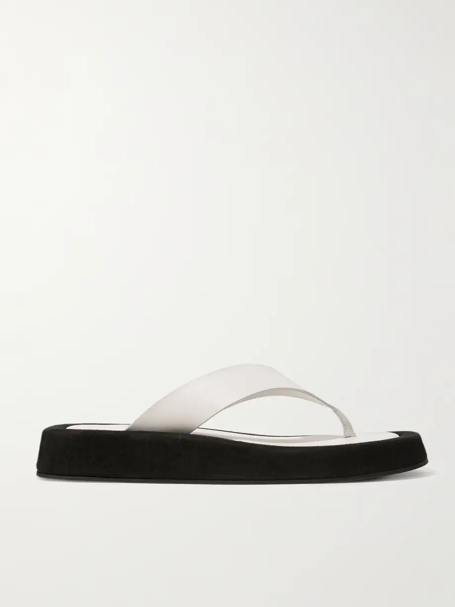 Ginza two-tone leather and suede platform flip flops