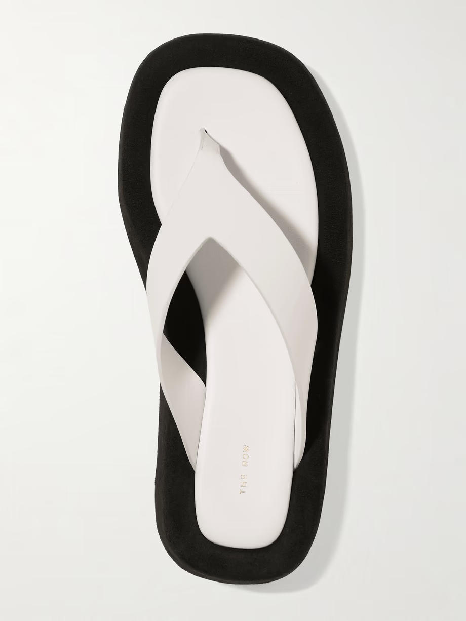 Ginza two-tone leather and suede platform flip flops