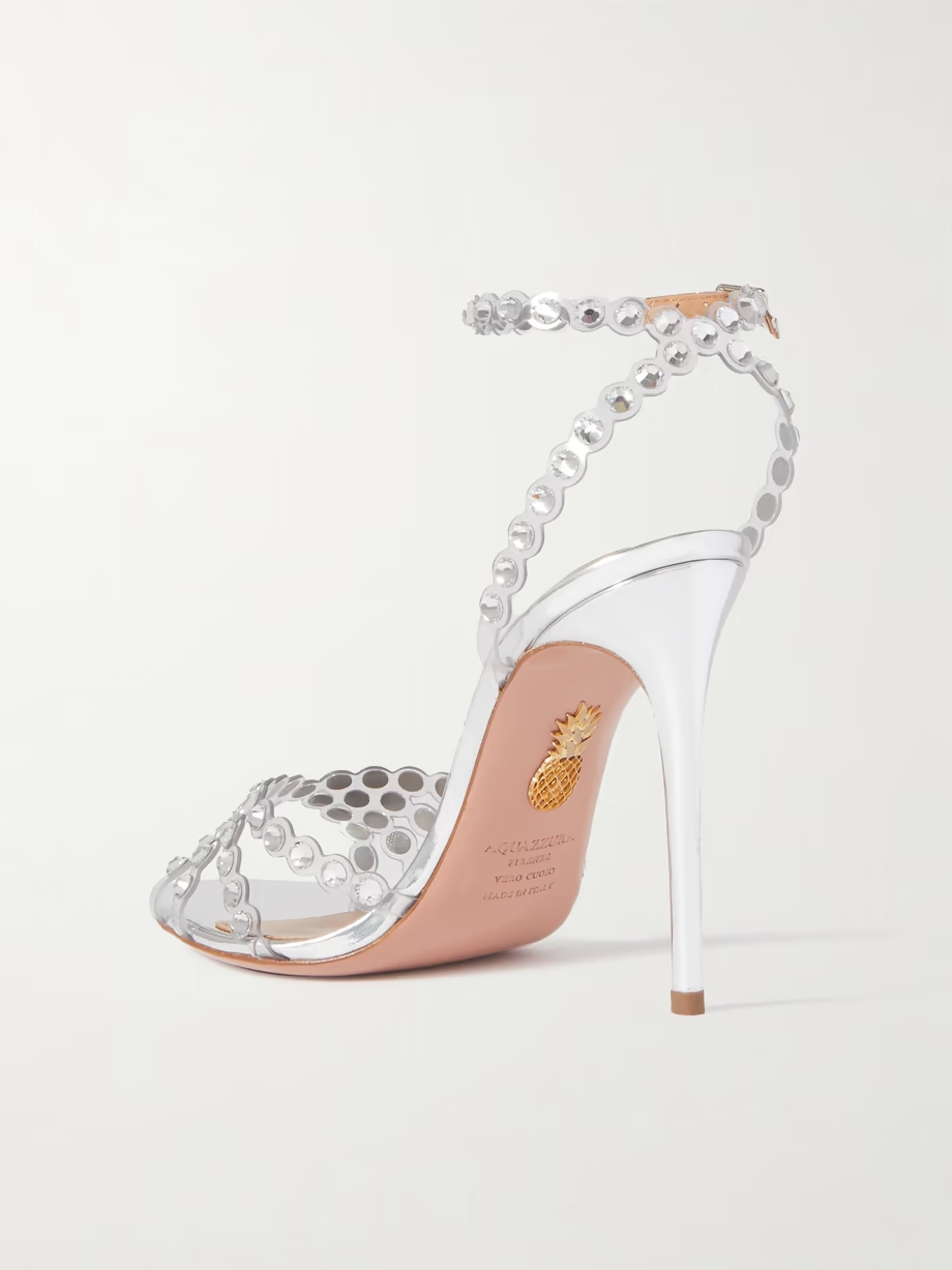 Tequila 105 crystal-embellished PVC and metallic leather sandals