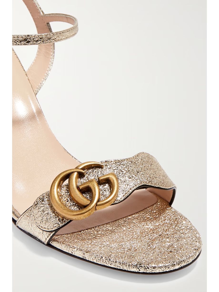 Marmont logo-embellished metallic cracked-leather sandals