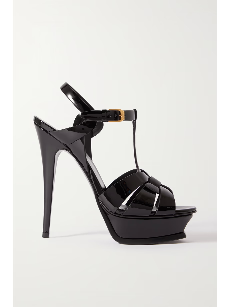 Tribute woven patent-leather platform sandals