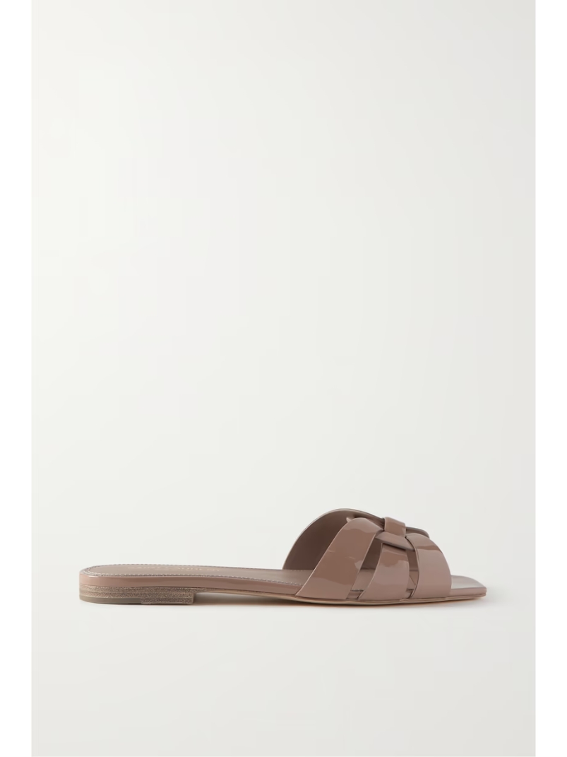 Nu Pieds woven patent-leather slides