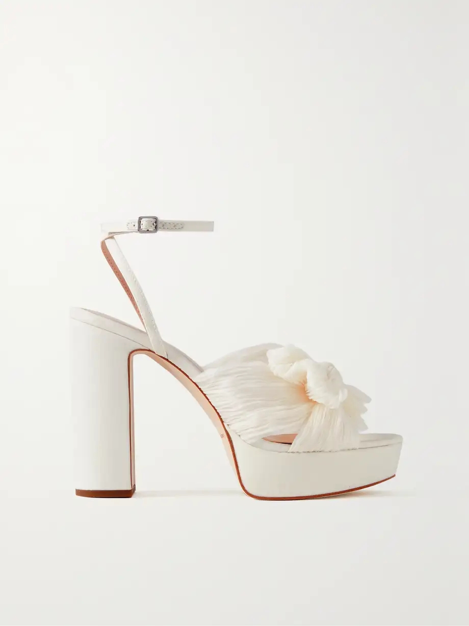 Natalia bow-embellished plissé-organza platform sandals