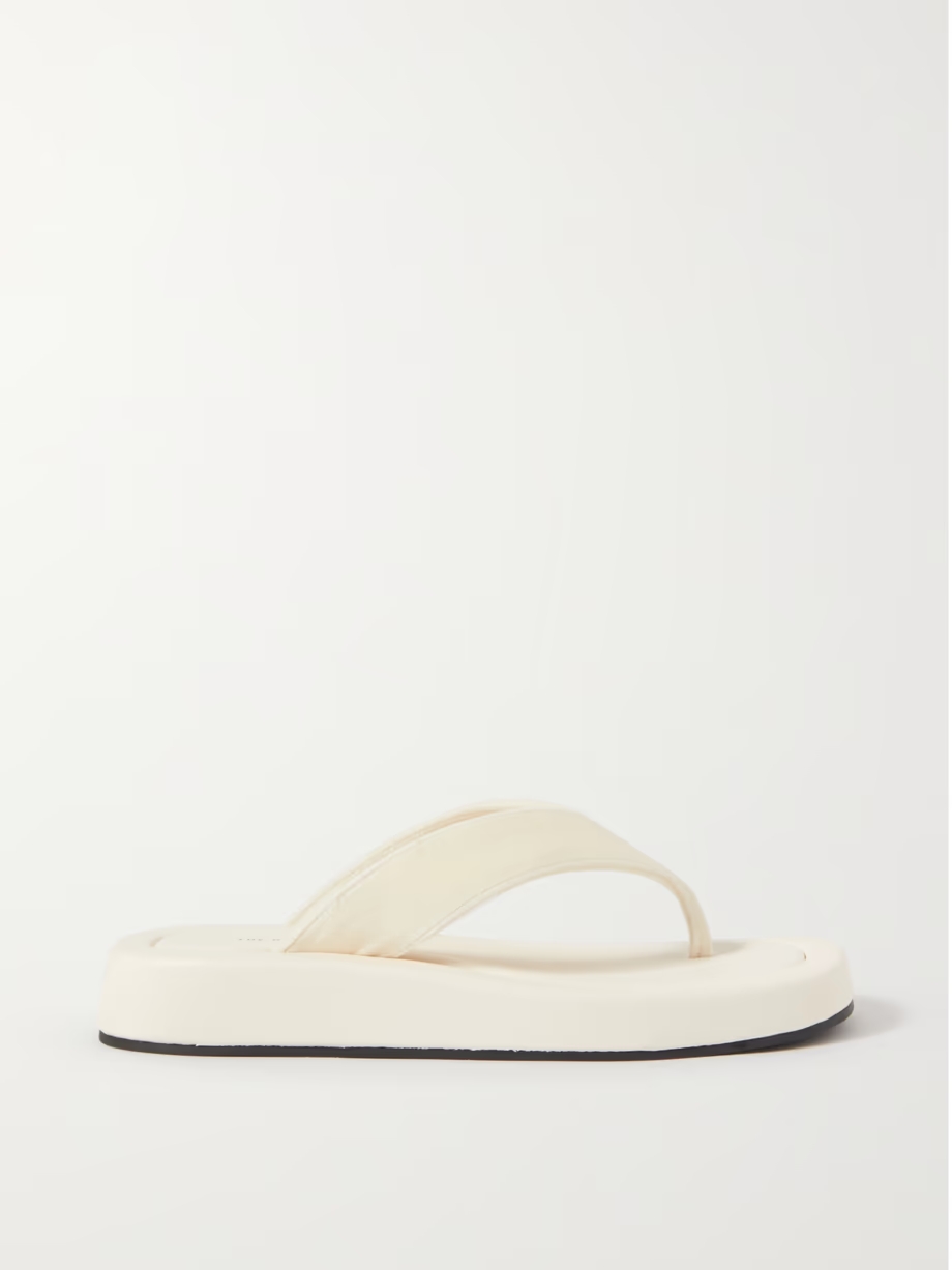 Ginza leather and velvet platform flip flops