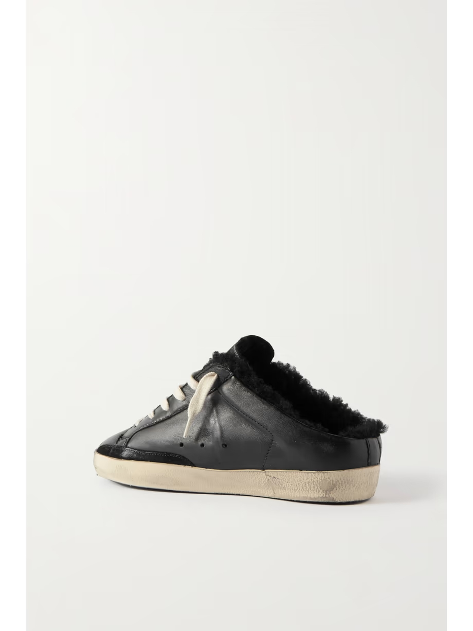 Super-Star Sabot distressed shearling-lined leather slip-on sneakers