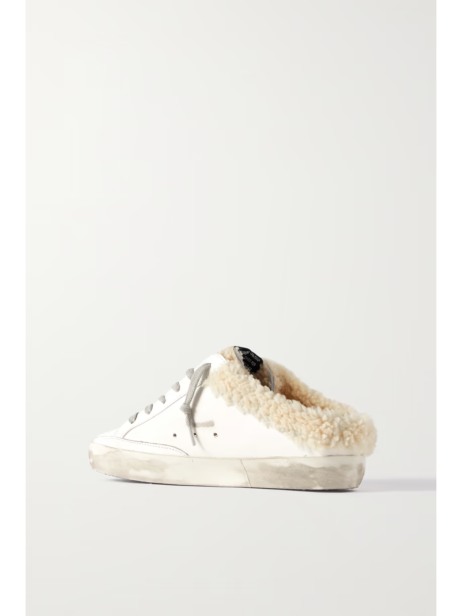 Superstar Sabot shearling-lined distressed glittered leather slip-on sneakers