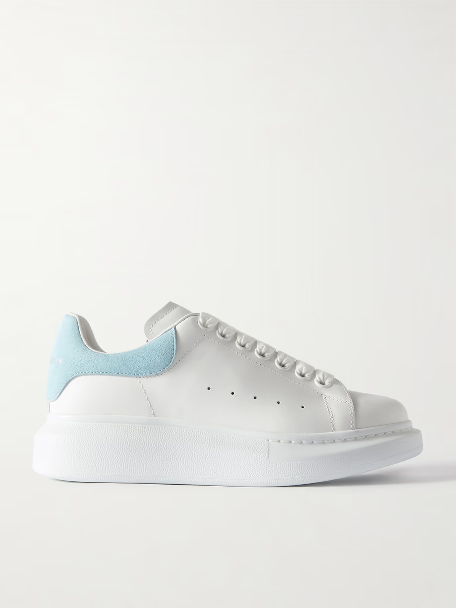 Suede-trimmed leather exaggerated-sole sneakers