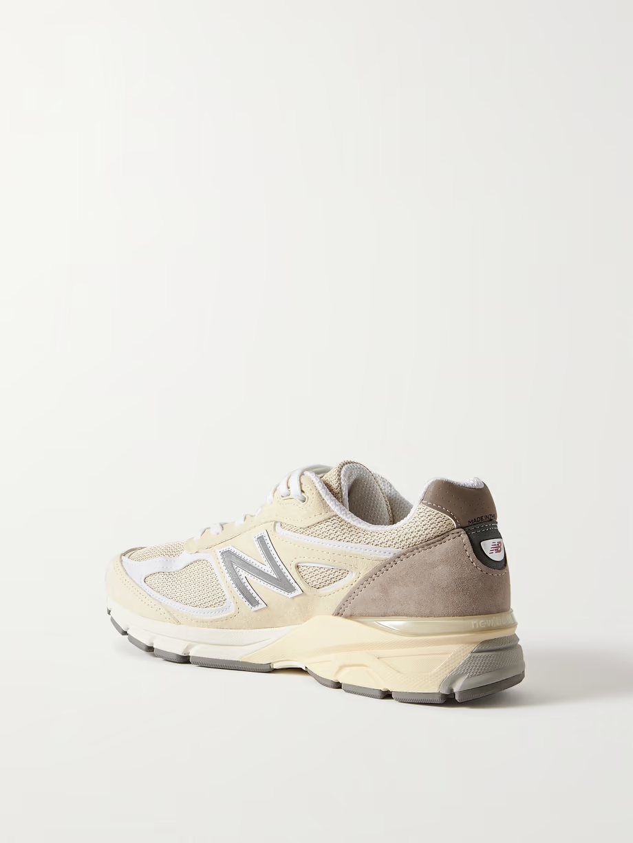 Made in USA 990v4 leather-trimmed suede and mesh sneakers