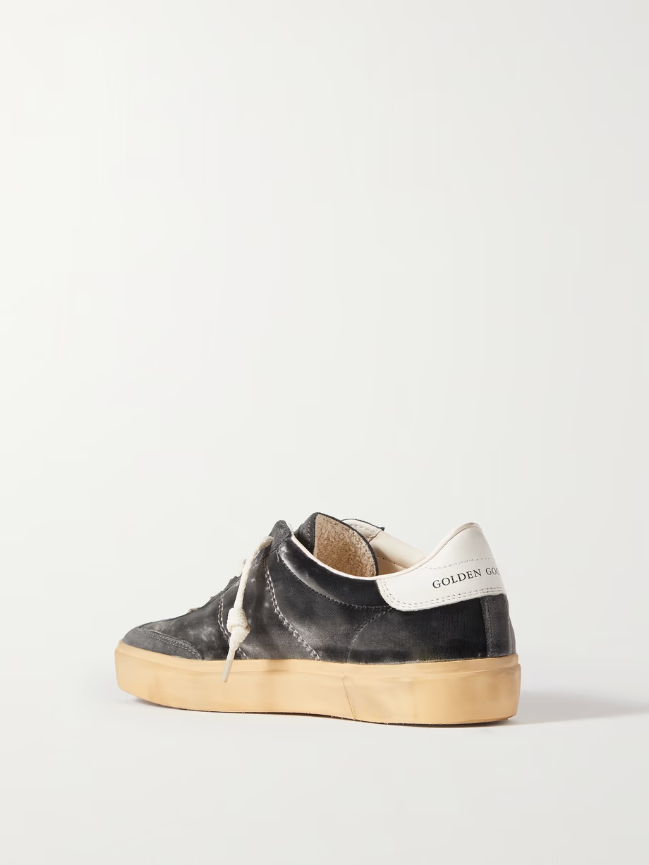 Soul-Star distressed suede and leather-trimmed velvet sneakers