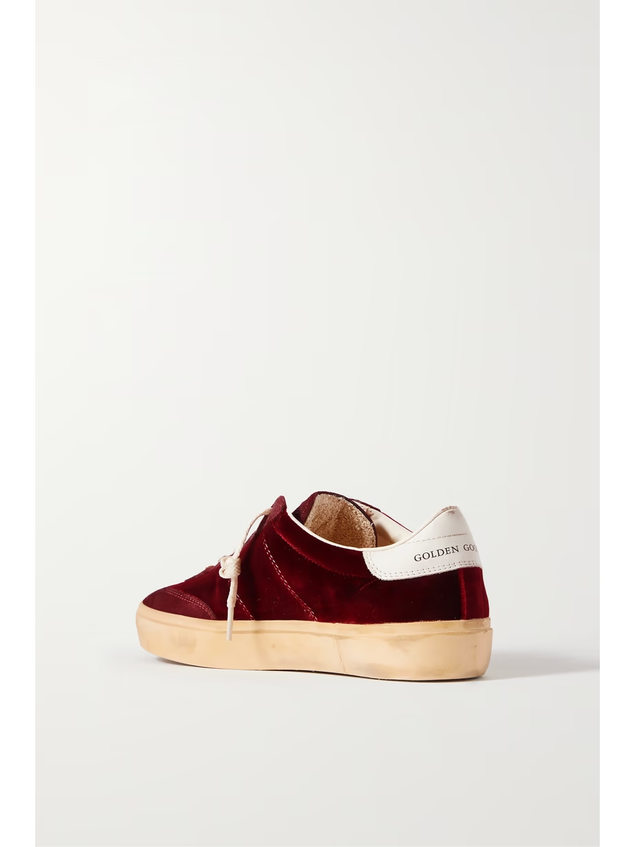 Soul-Star distressed suede and leather-trimmed velvet sneakers