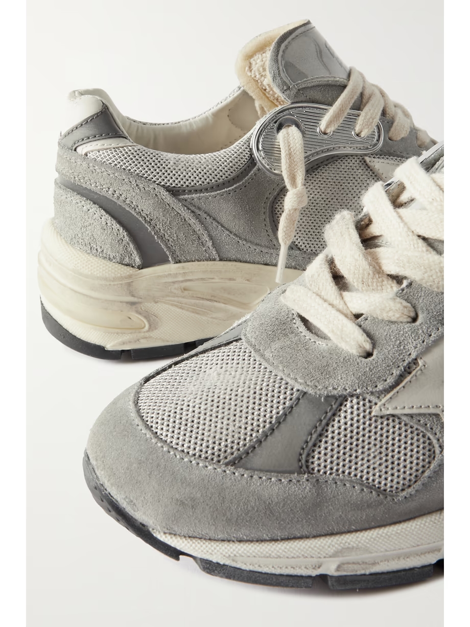 Dad-Star distressed leather-trimmed mesh and suede sneakers