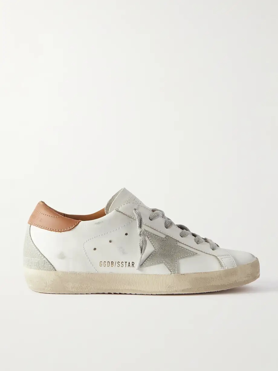 Super-Star suede-trimmed distressed leather sneakers