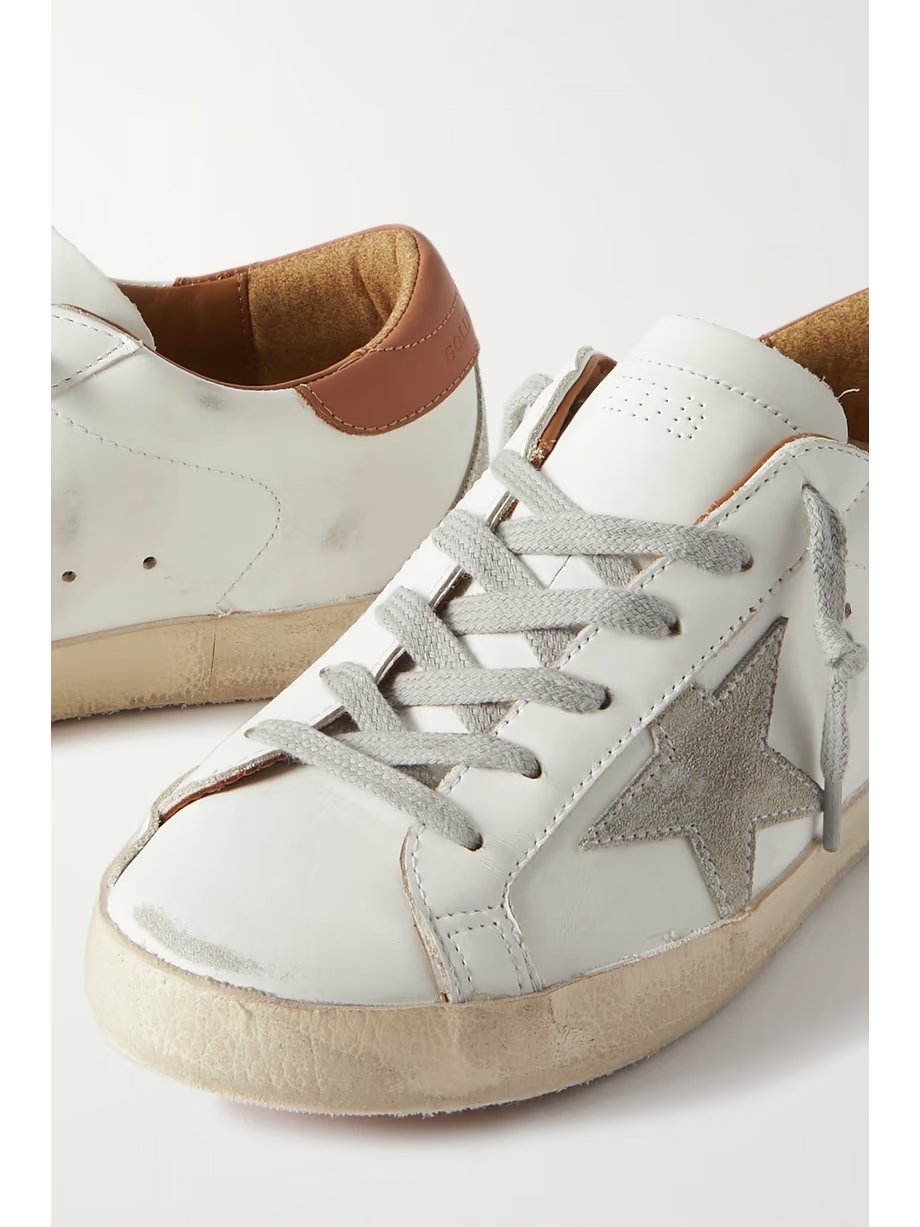 Super-Star suede-trimmed distressed leather sneakers