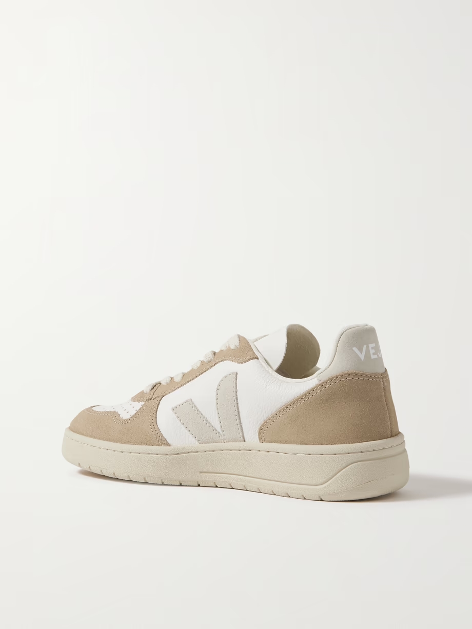 V-10 suede-trimmed leather sneakers