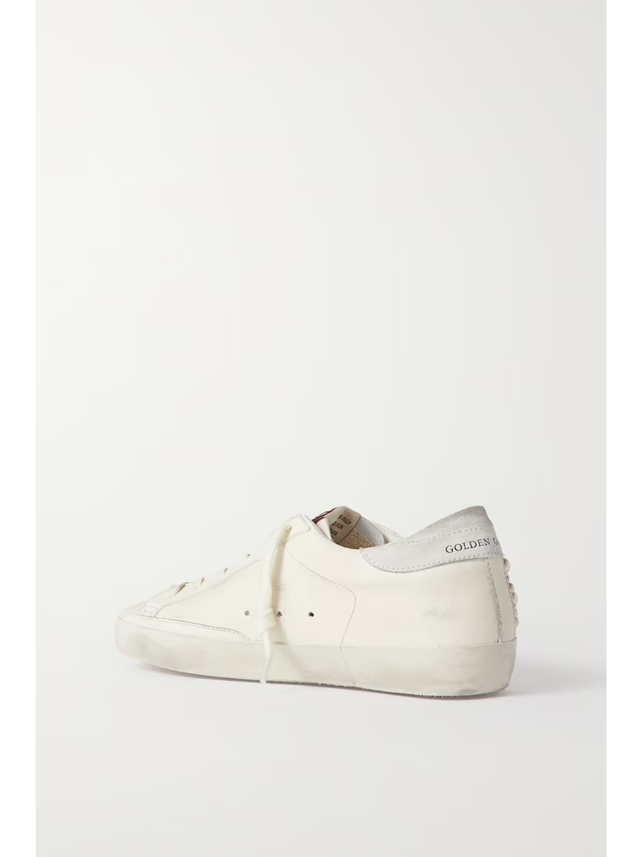 Superstar pearl-embellished distressed leather sneakers