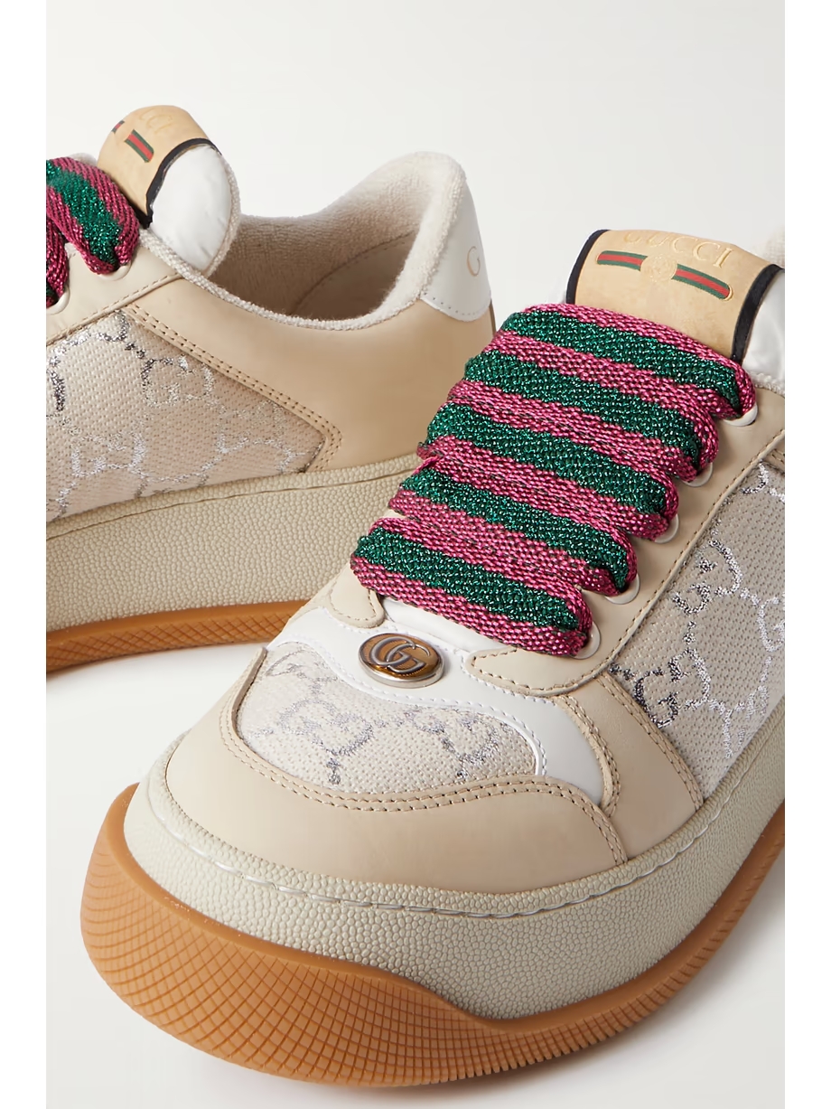 Screener rubber, leather and metallic canvas-jacquard sneakers