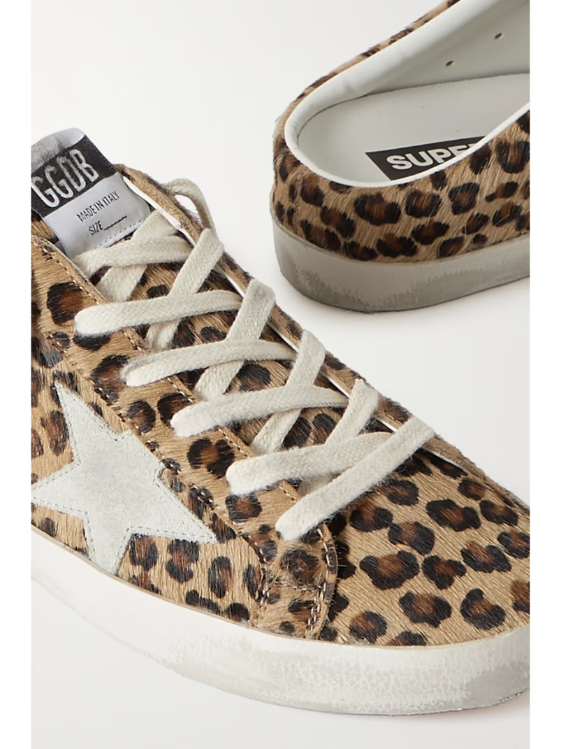 Super-Star Sabot distressed leopard-print calf hair slip-on sneakers