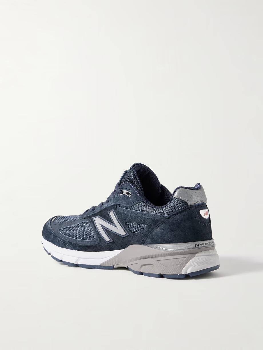 990v4 leather-trimmed suede and mesh sneakers