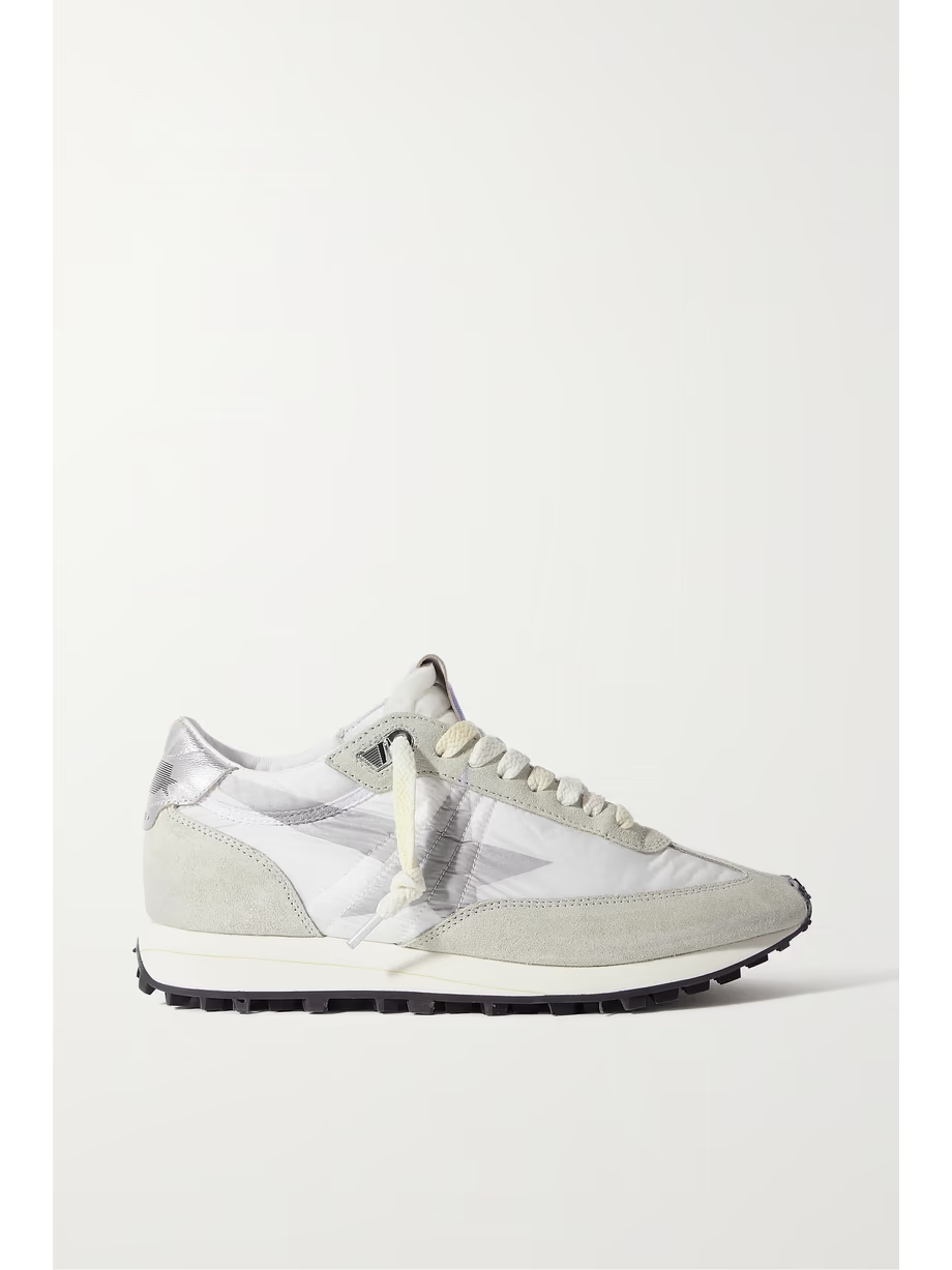 Running Marathon distressed leather-trimmed shell and suede sneakers