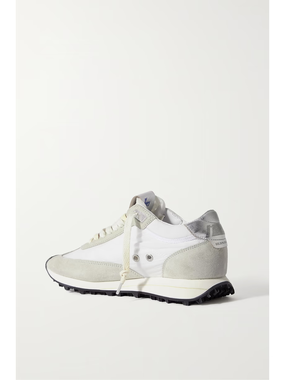 Running Marathon distressed leather-trimmed shell and suede sneakers