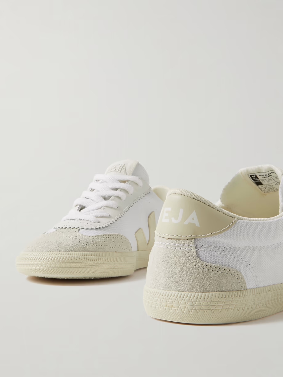 Volley suede and leather-trimmed organic cotton-canvas sneakers