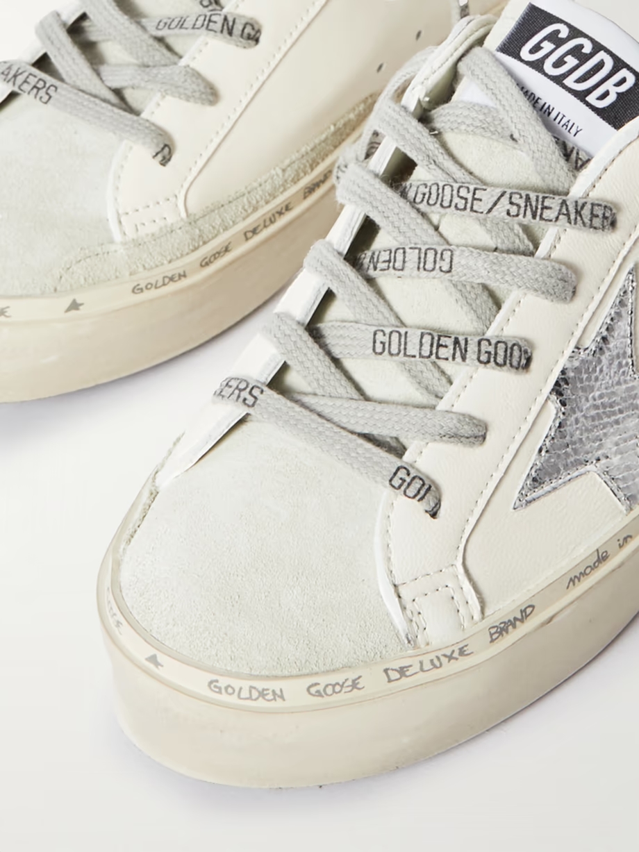 Hi Star distressed suede- and snake-effect-trimmed leather sneakers