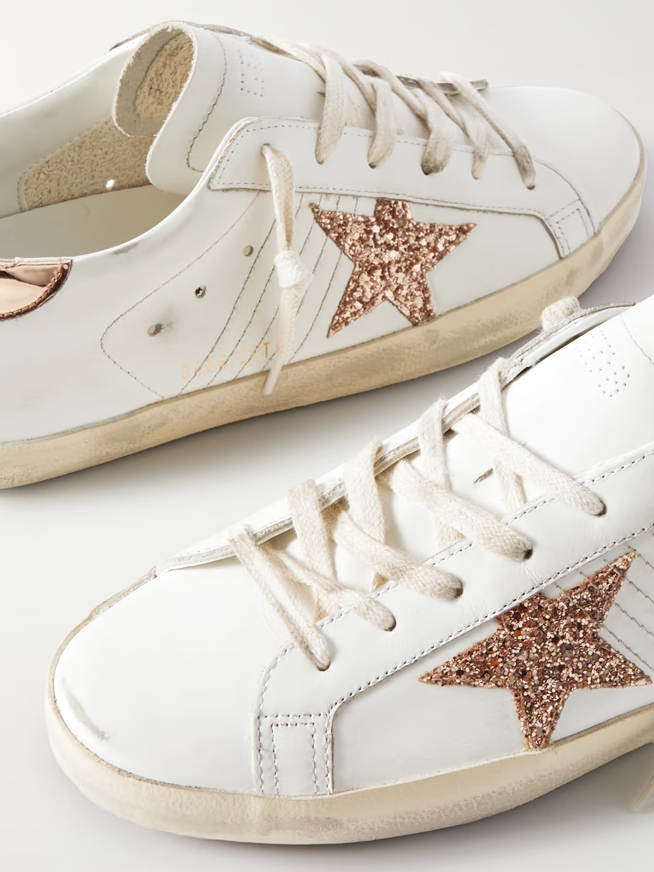 Super-Star distressed glittered leather sneakers