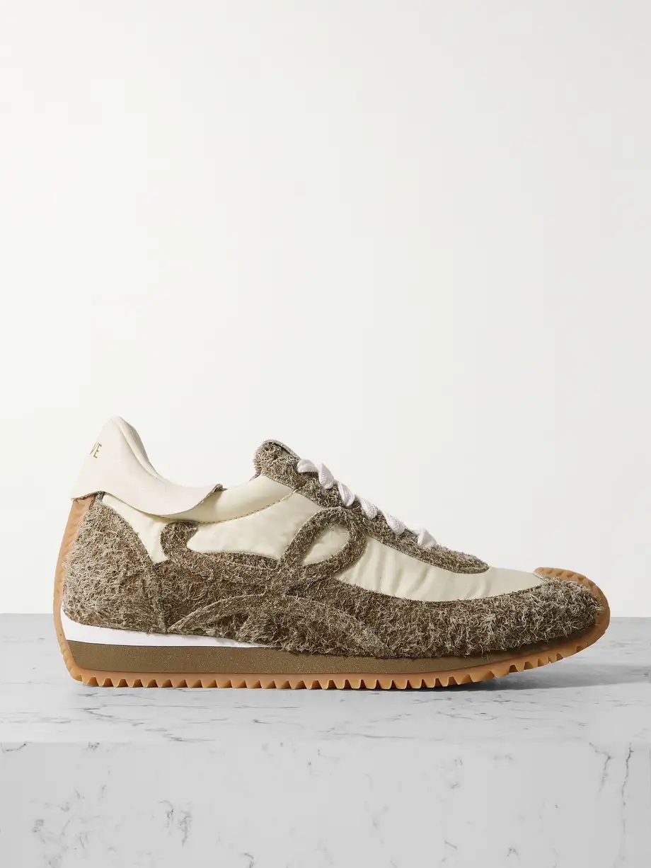 Flow Runner leather-trimmed shell and brushed suede sneakers