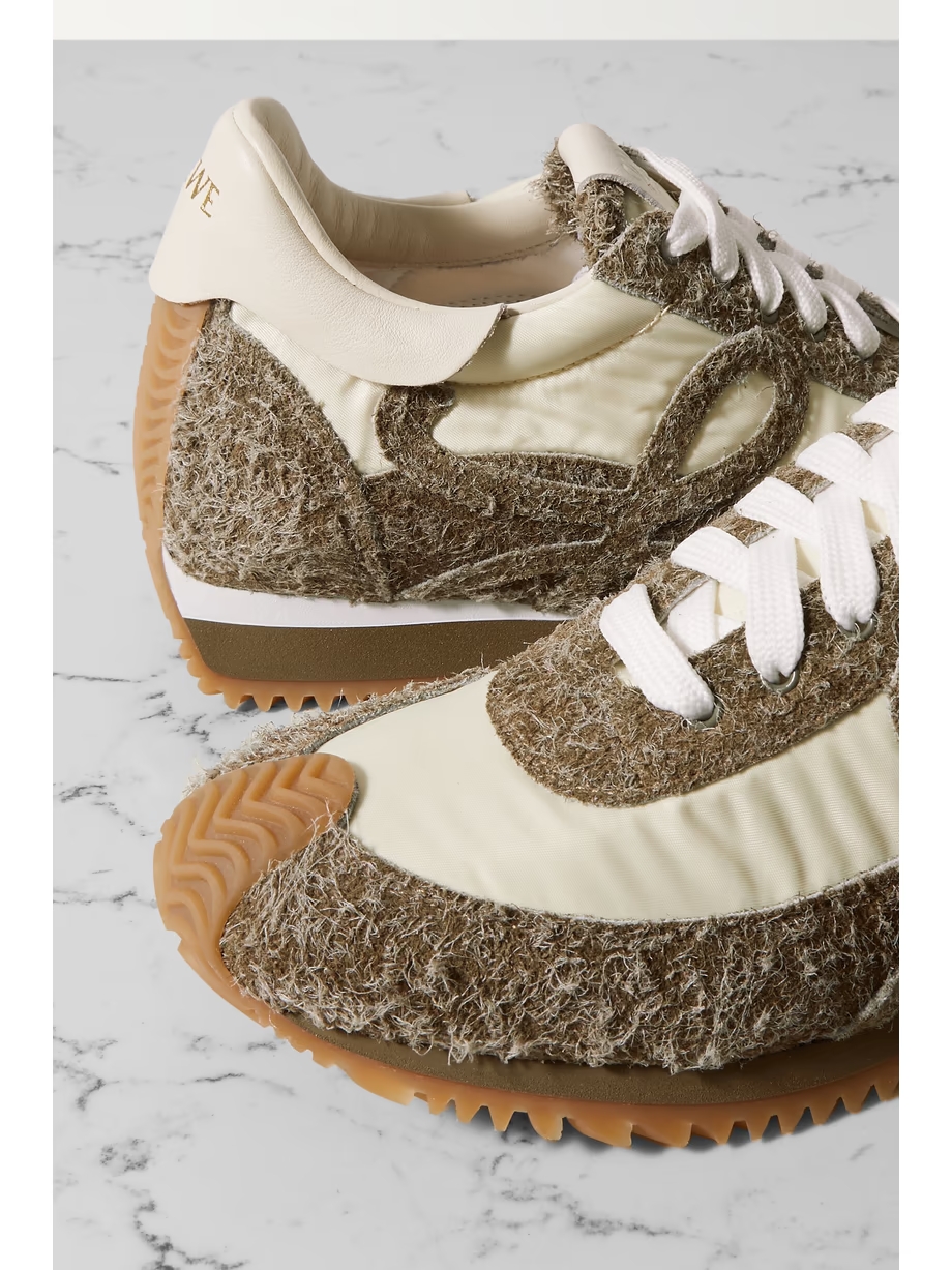 Flow Runner leather-trimmed shell and brushed suede sneakers