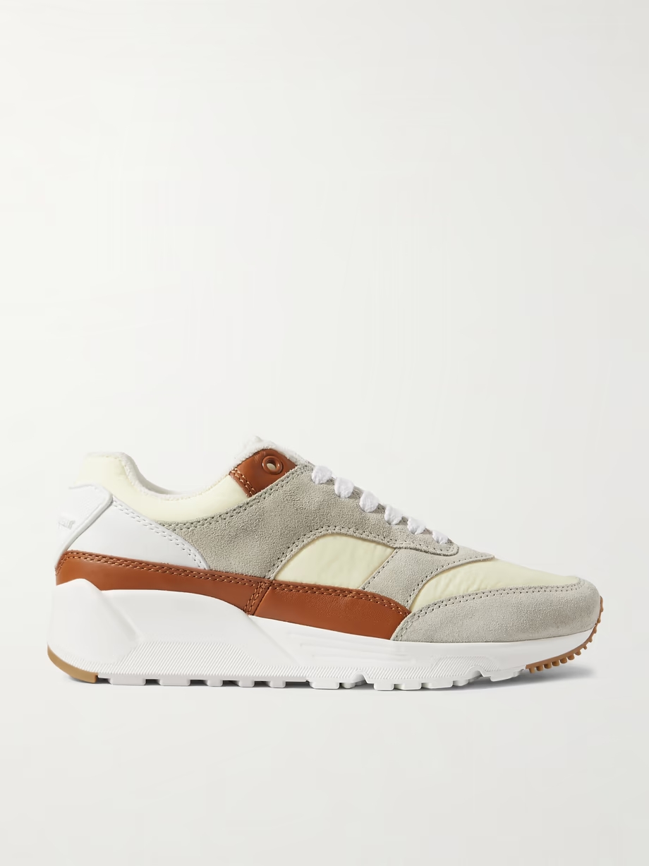 Bump rubber-trimmed shell, leather and suede sneakers