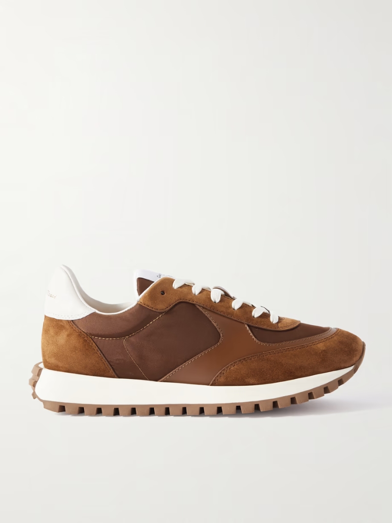 Gravel suede, leather and shell sneakers