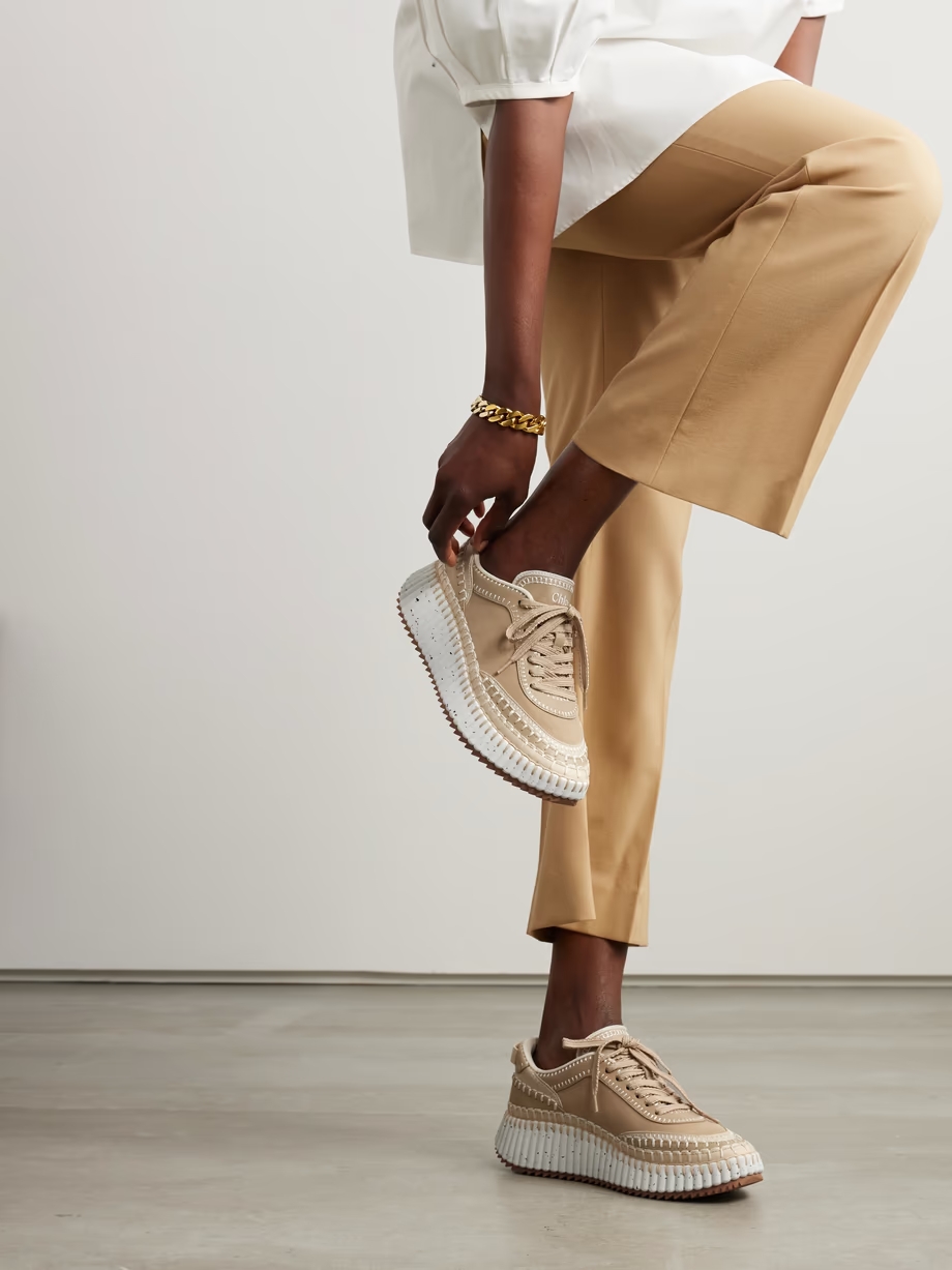 Nama embroidered suede and recycled-mesh sneakers