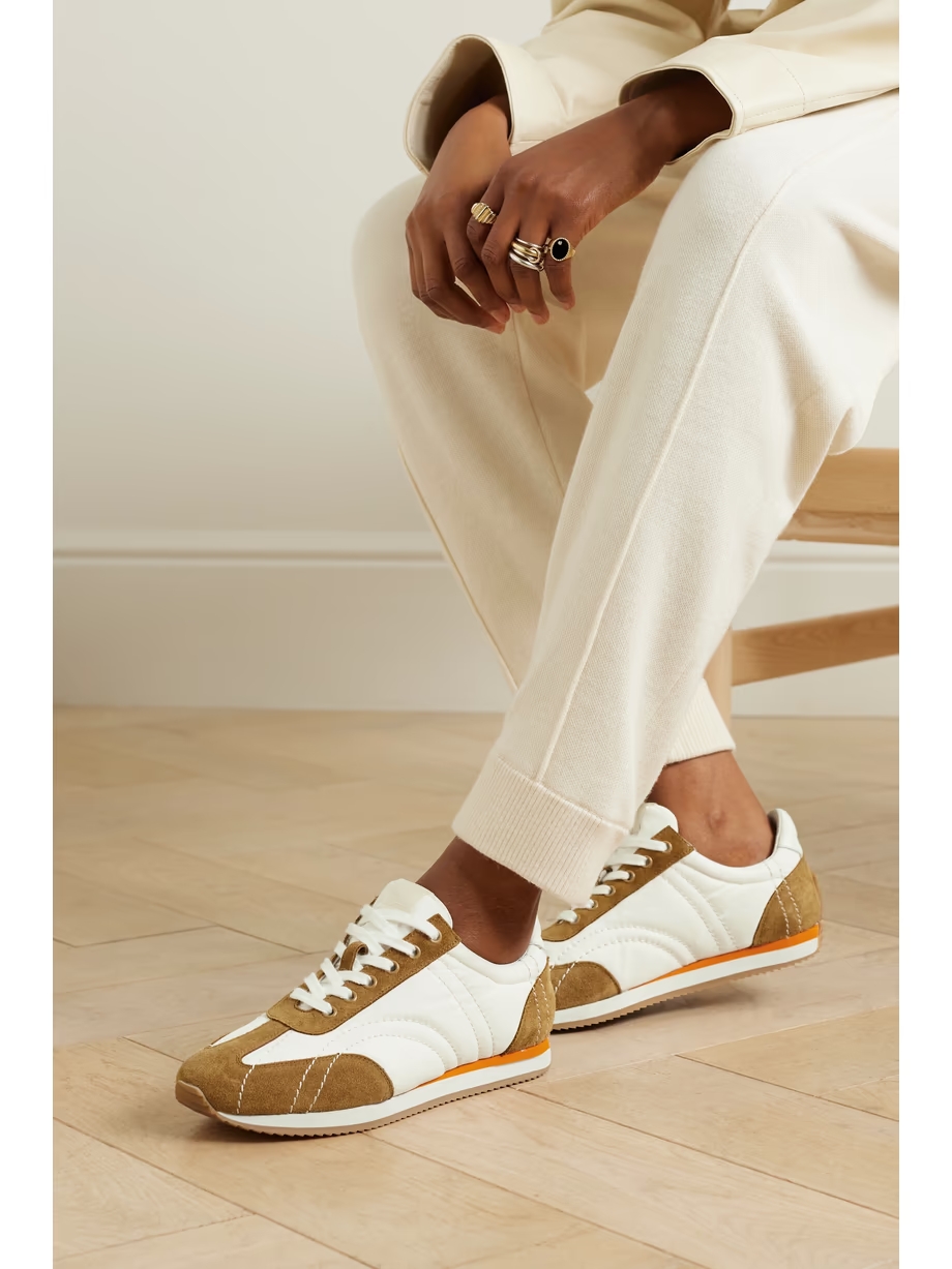 The Sport leather-trimmed suede and twill sneakers