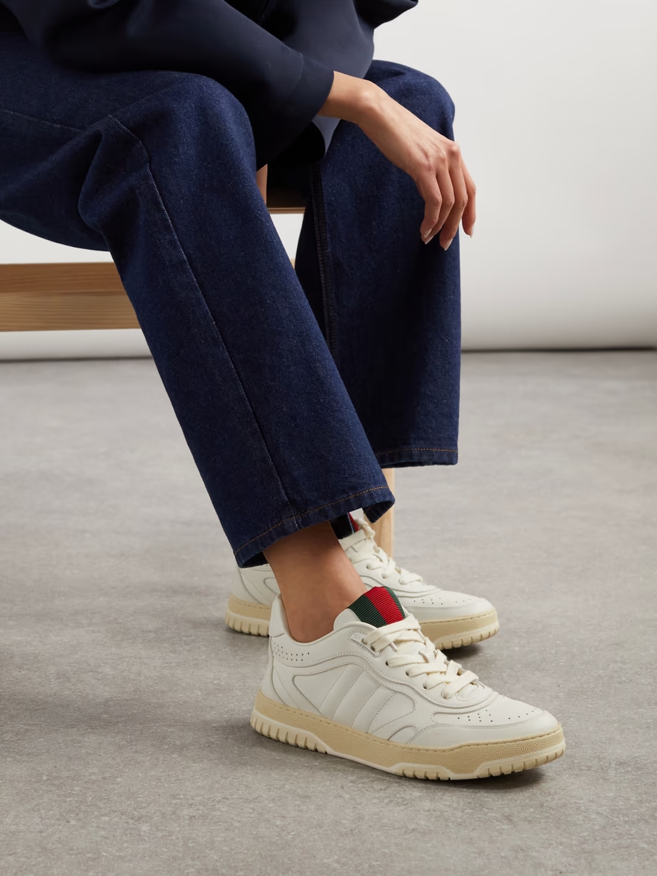 Re-Web grosgrain-trimmed leather sneakers