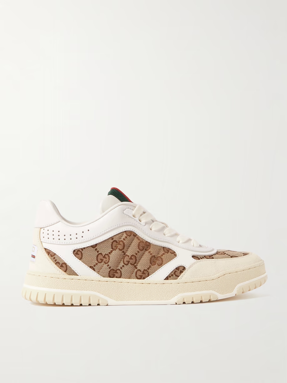 Re-Web leather and canvas-jacquard sneakers