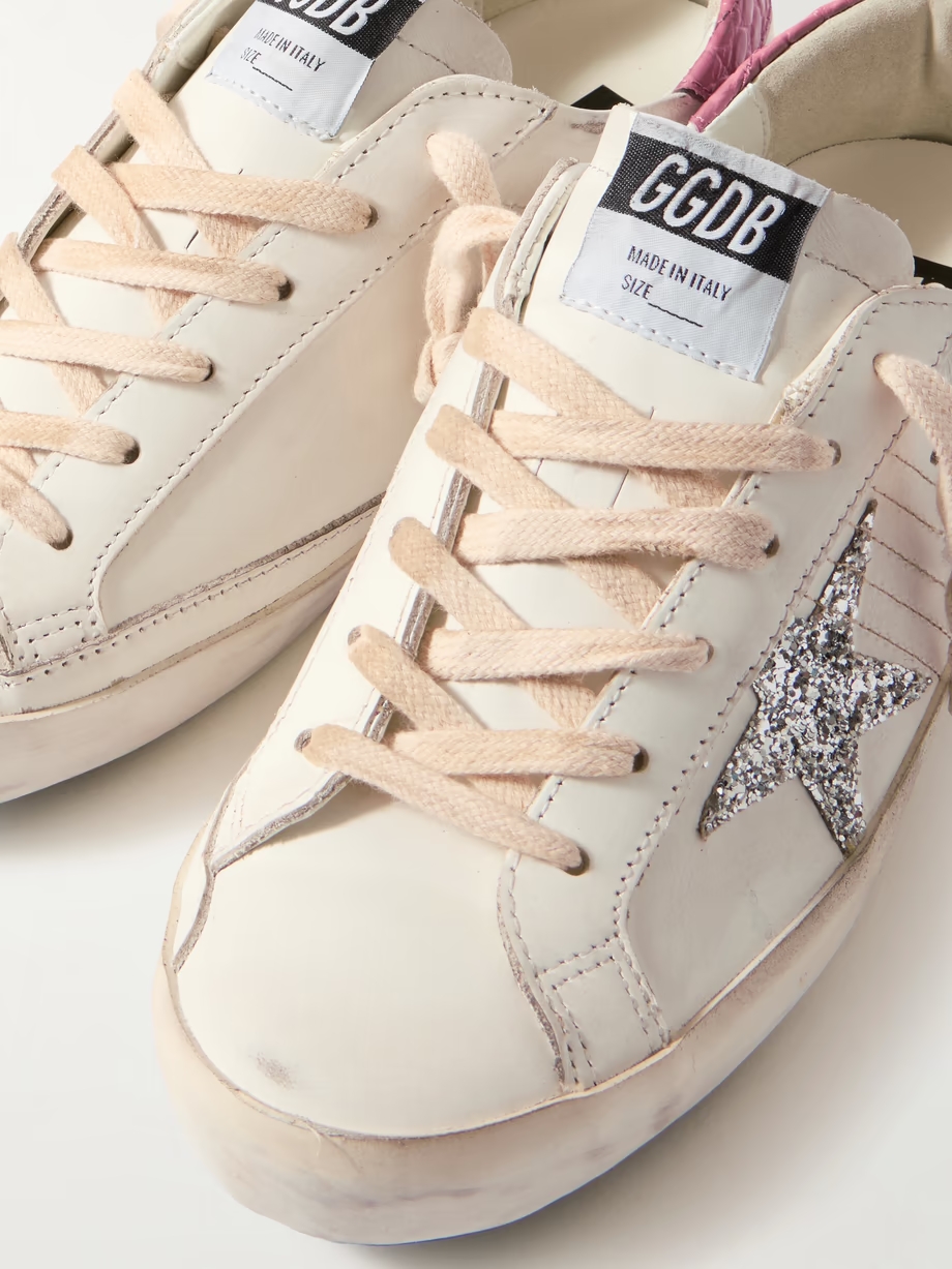 Super-Star distressed glittered leather sneakers