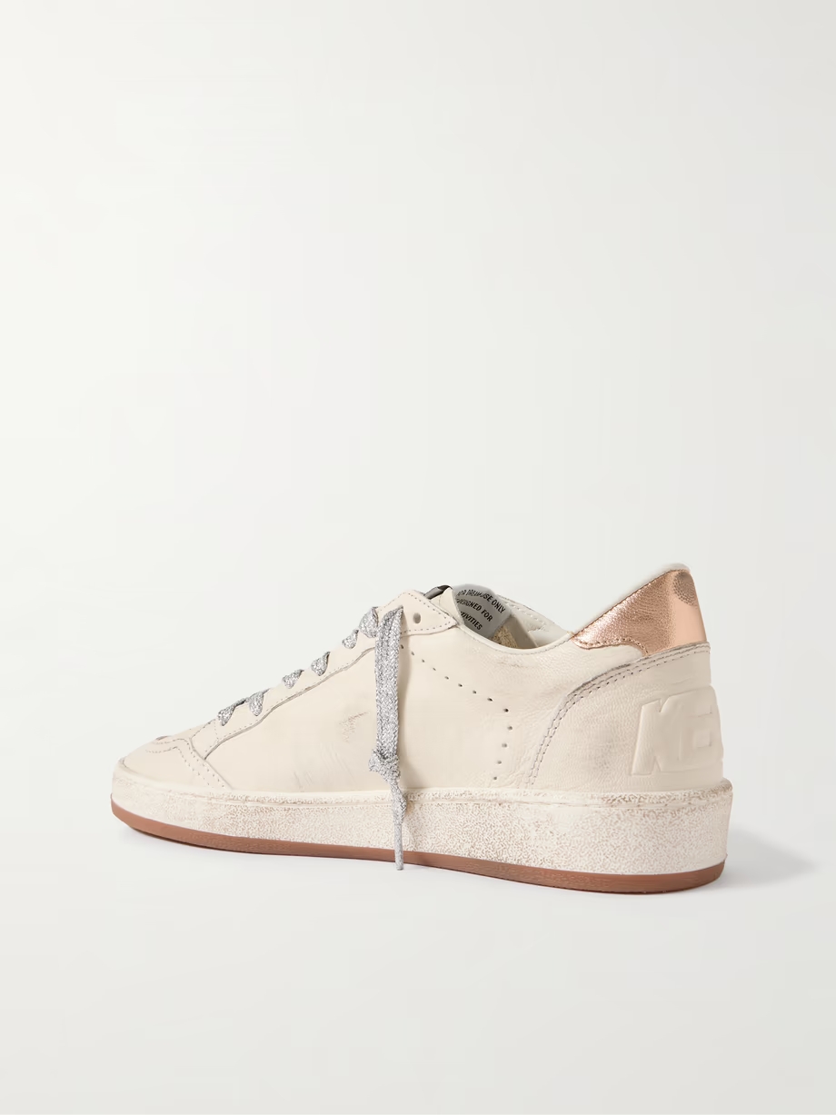 Ball Star distressed suede-trimmed leather sneakers